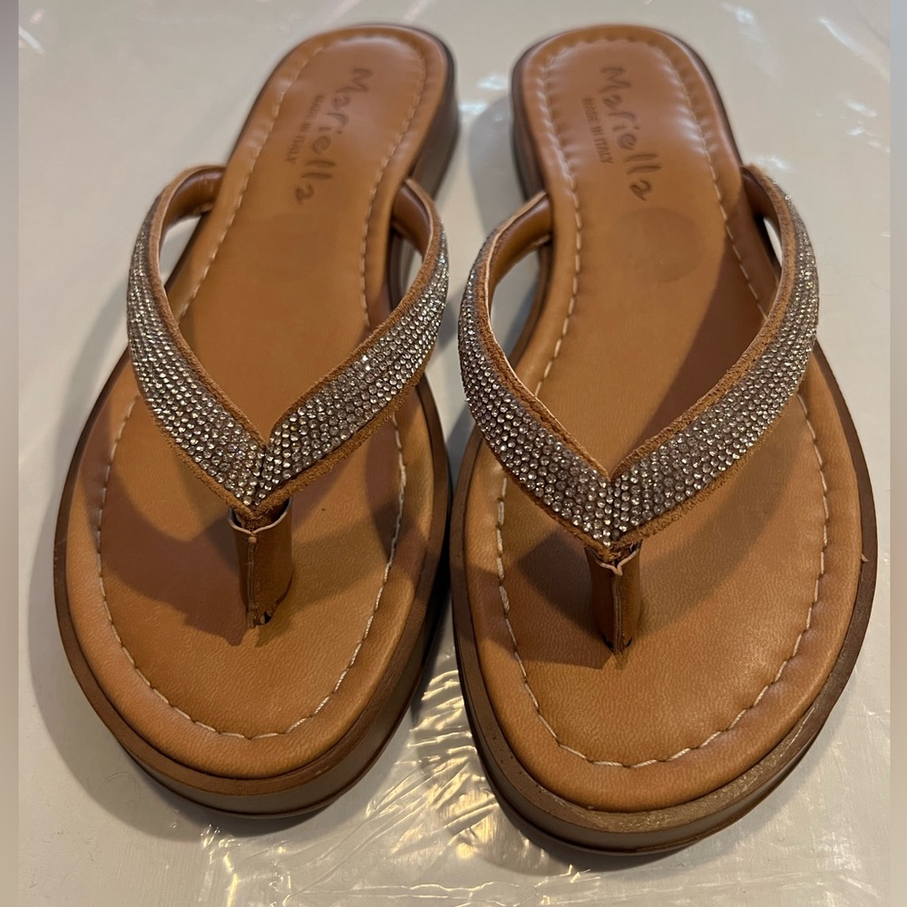 Like New - Mariella Italian Leather Sandals with Swarovski Rhinestones Size 6.5